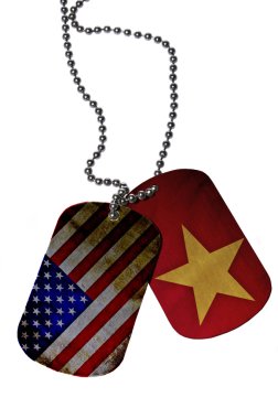 Army ID tags with flags of USA and Vietnam clipart