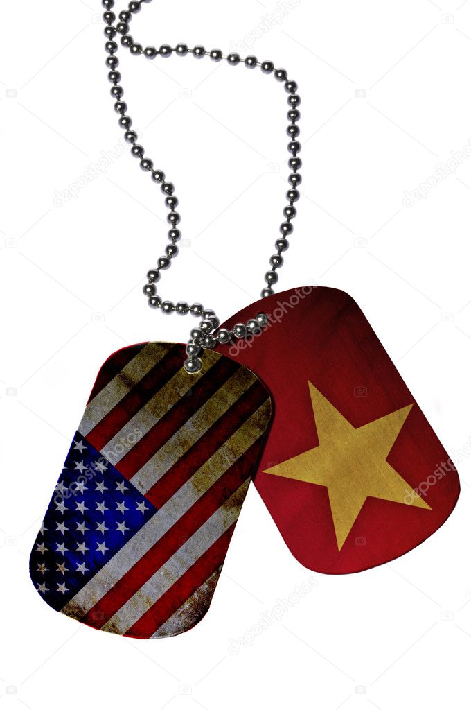 Army ID tags with flags of USA and Vietnam
