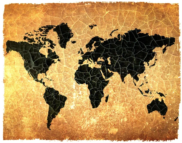 Kaart van de antieke wereld op grunge gekraakt papier — Stockfoto