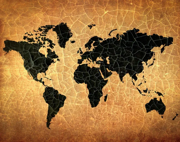 Mapa del mundo antiguo en papel agrietado grunge — Foto de Stock