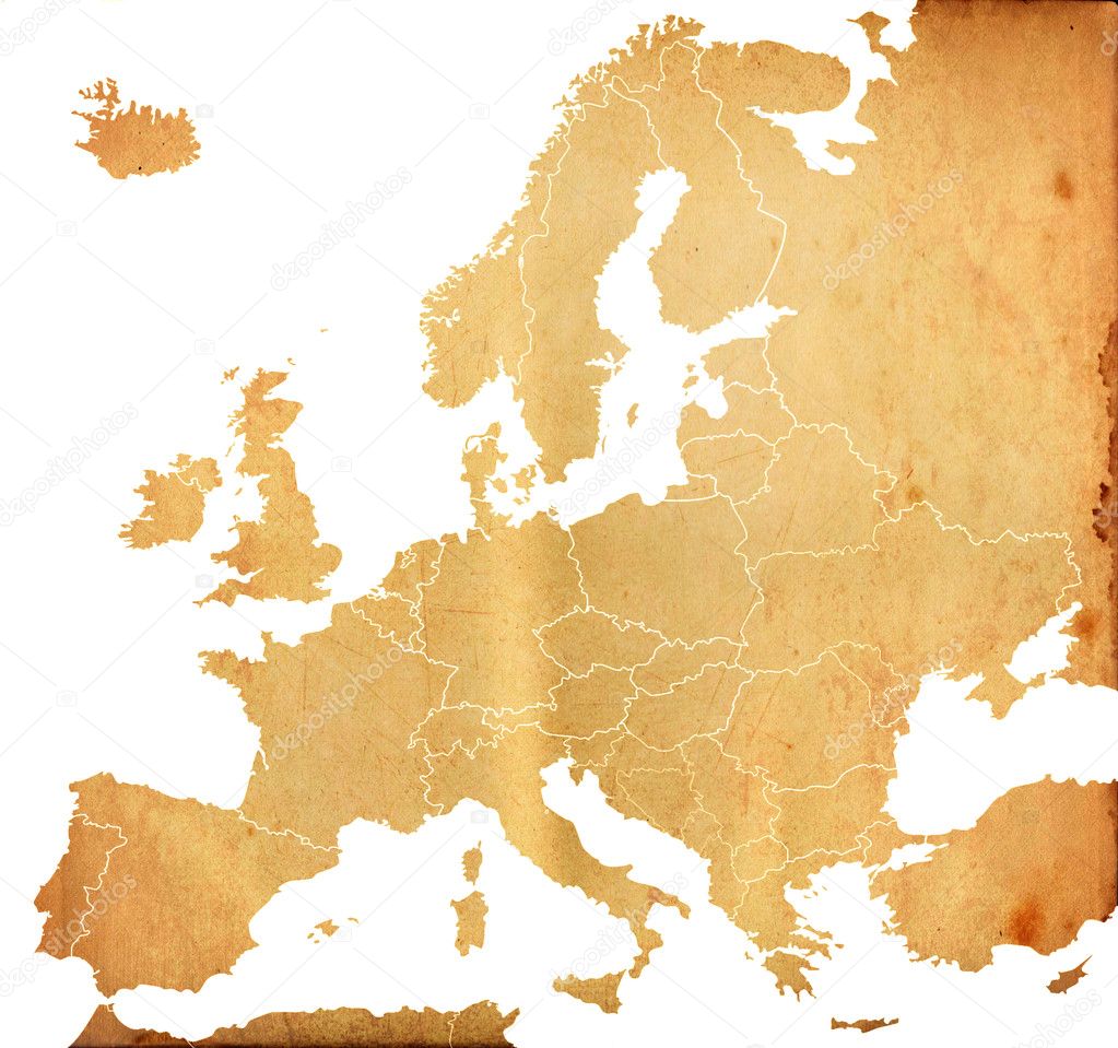 Grunge Europe map with old paper pattern isolated on white