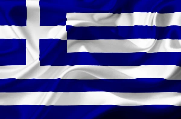 Macha flagą Grecji — Zdjęcie stockowe