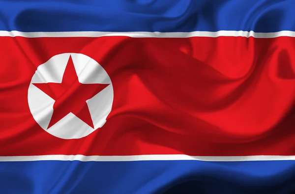 Korea Północna macha flagą — Zdjęcie stockowe