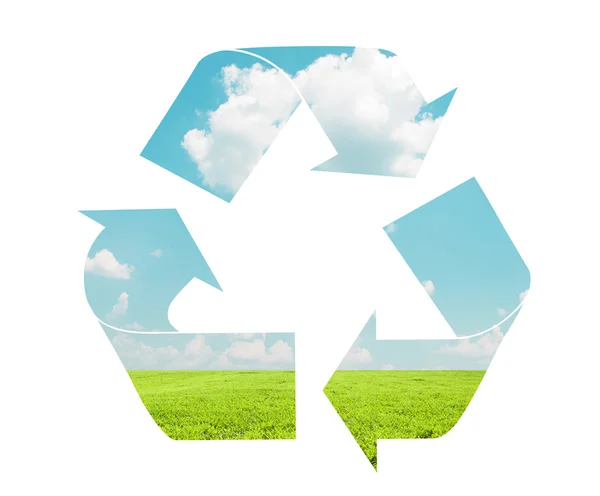 Recycling-Schild mit Landschaftsmuster - eco concept — Stockfoto