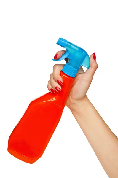 Kvinnlig hand holding spray - rengöring koncept — Stockfoto