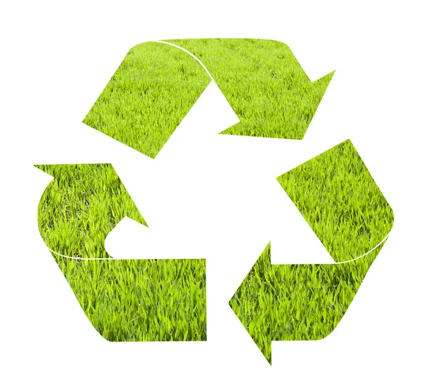 Recycling-Schild mit Grasmuster isoliert auf weißem Hintergrund — Stockfoto