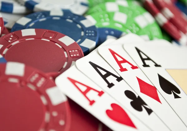 Winning hand of four aces — Stock Photo, Image