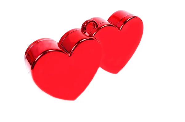 Two red hearts isolated on white — Stock Photo, Image