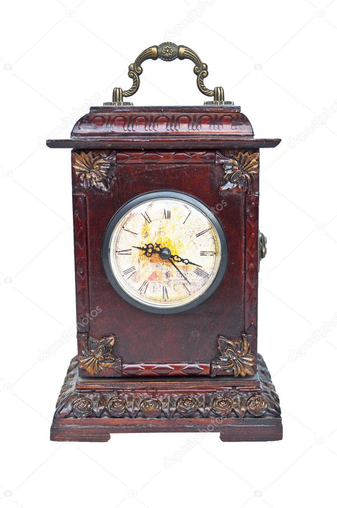 Old antique clock isolated on white