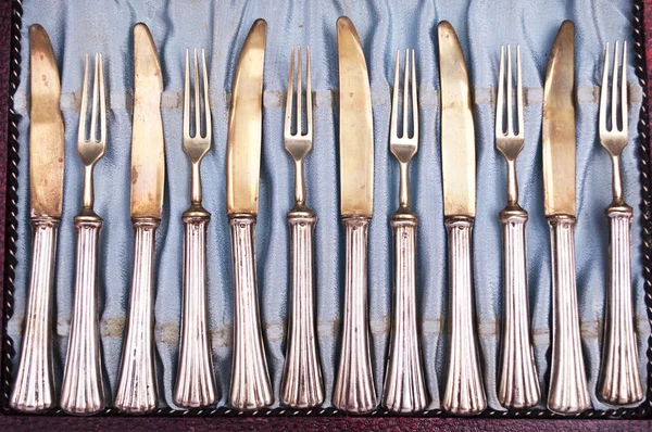 Set of antique kitchen silverware — Stock Photo, Image