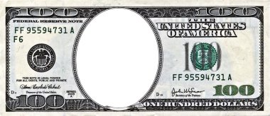 One hundred dollars bill with a hole in center with clipping pat clipart