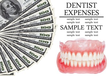 Denture and dollars - Dental expenses conceptual image clipart