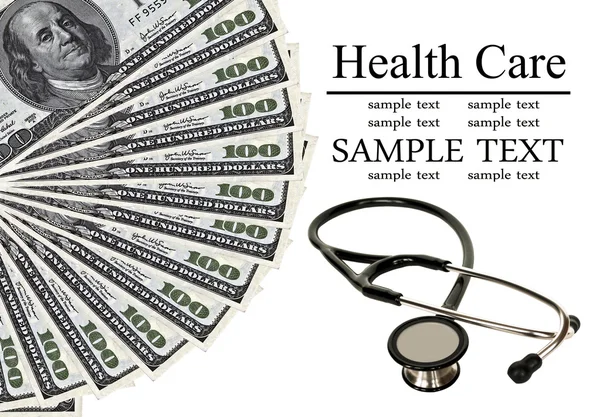听诊器和美元-卫生保健费用概念图像 — 图库照片