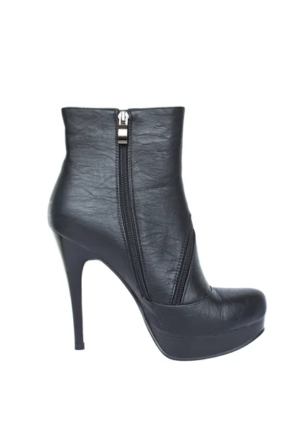 Black leather high heel shoe isolated on white — Stock Photo, Image