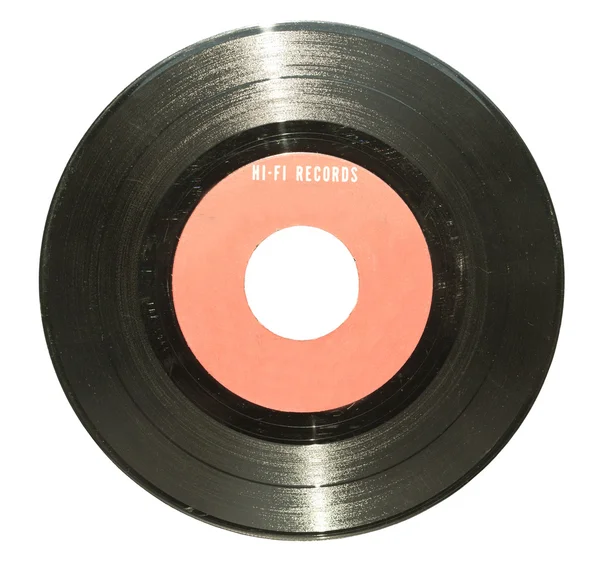 Disque vinyle vintage avec étiquette rouge isolé sur blanc — Photo