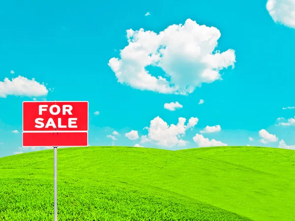 不動産の概念イメージ -「販売」のサイン空の牧草地 — ストック写真