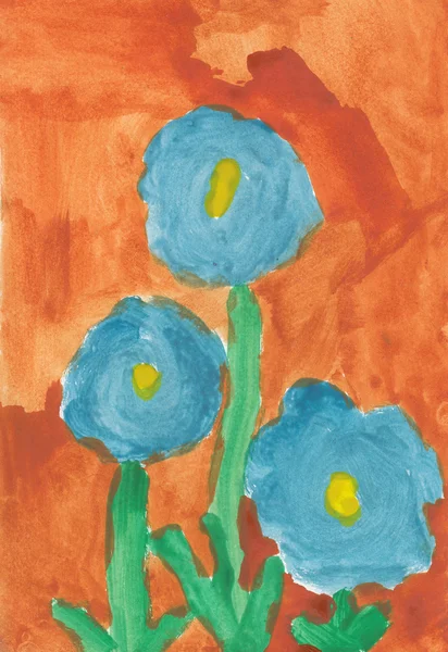 Dziecko akwarela rysunku - trzy kwiaty — Zdjęcie stockowe