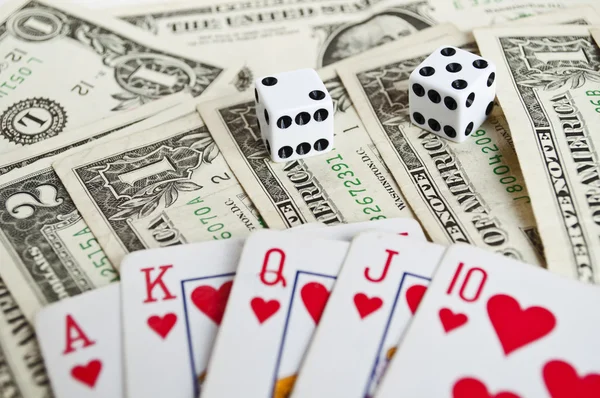 Royal flash with money and dices — Stock Photo, Image