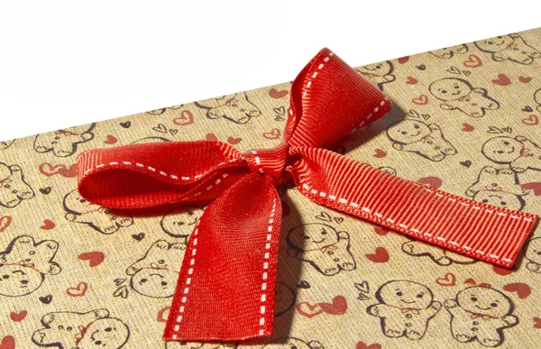 Gift box with red bow and space for your text — Stock Photo, Image