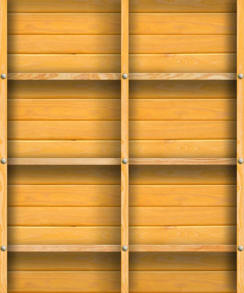 Prateleira de madeira vazia na parede de madeira — Fotografia de Stock