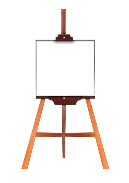 Blank art board, wooden easel, front view, isolated on white — Stock Photo, Image