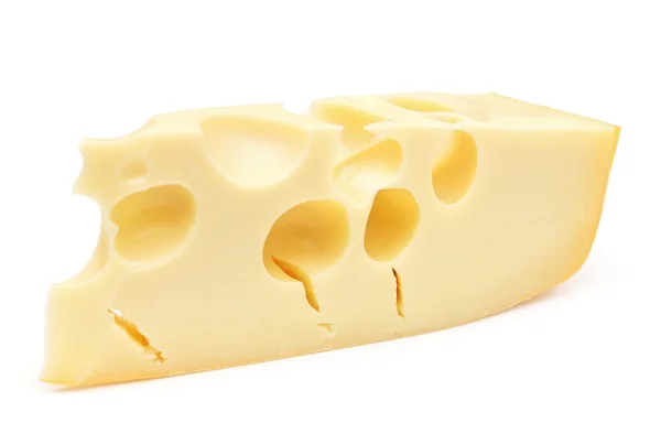 Pedaço de queijo sobre um fundo branco — Fotografia de Stock