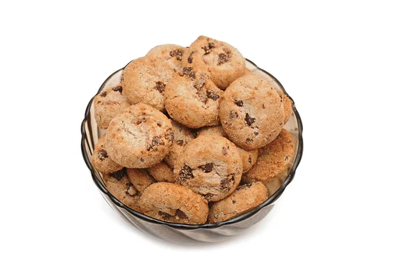 Chocolate chip cookies in a glass cup — Stock Photo, Image