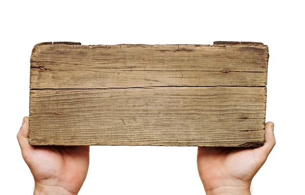 Drewniany znak deski na rękę izolować na białym — Zdjęcie stockowe