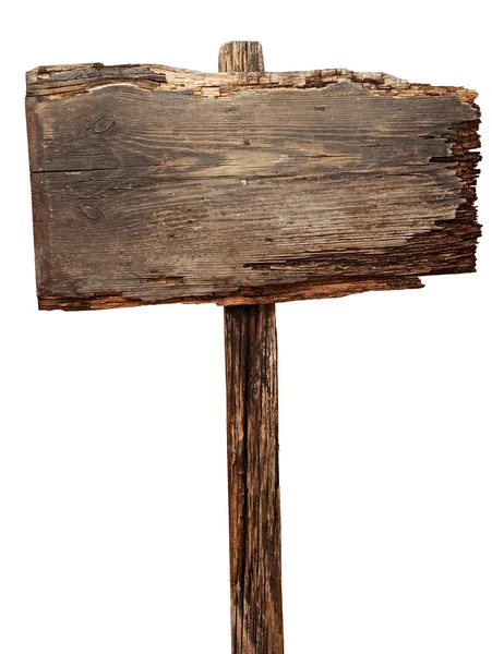 Stary wyblakły znak drewna na białym tle — Zdjęcie stockowe