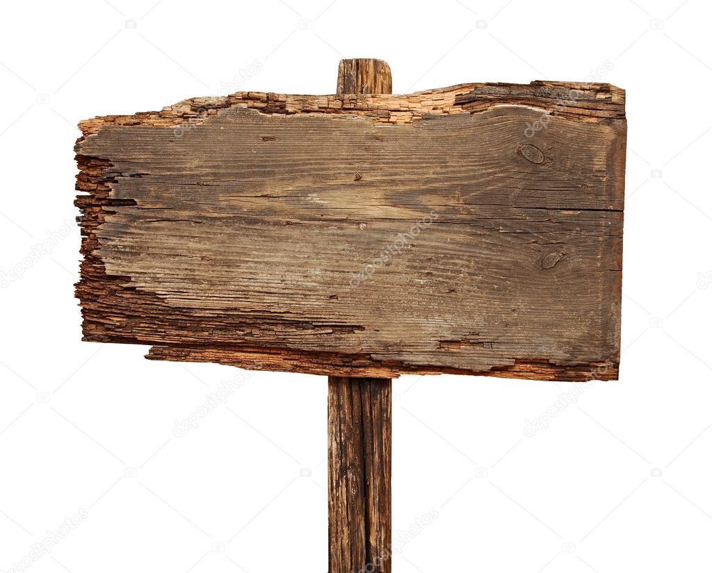 Close up of an empty wooden sign isolated on white background