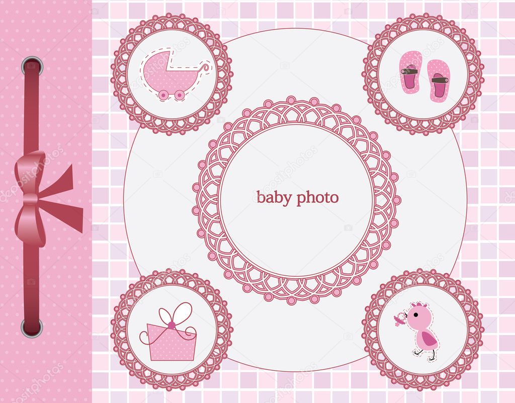 Baby girl greeting card. Frame for your text or picture