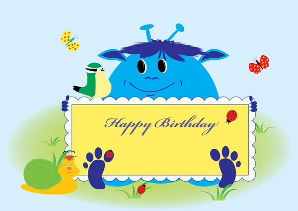 Cartão de aniversário feliz, animais bonitos — Vetor de Stock