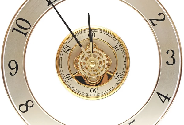 Nahaufnahme goldene Uhr mit Zahnrädern — Stockfoto
