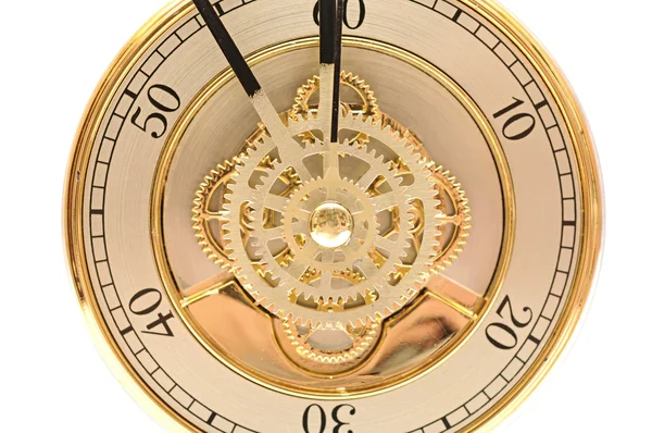 Closeup golden clock with gears — Stock Photo, Image