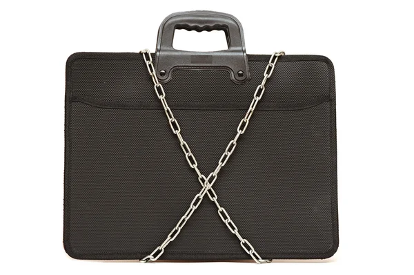 Secret business briefcase locked with strong chain — Stock Photo, Image