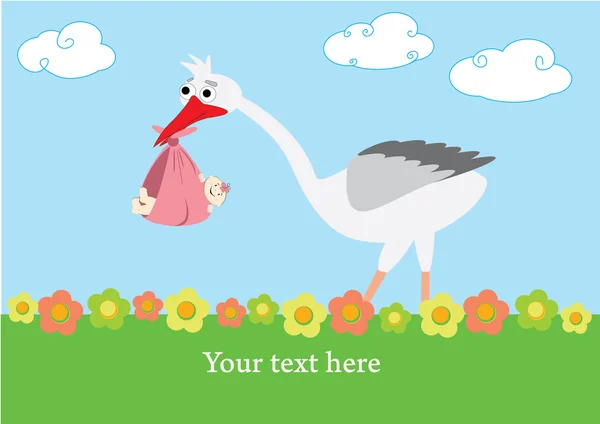 Une cigogne qui amène une petite fille — Image vectorielle