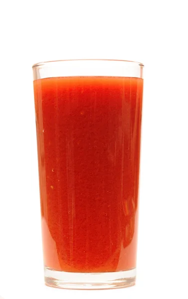 Sumo de tomate em vidro isolado sobre fundo branco — Fotografia de Stock