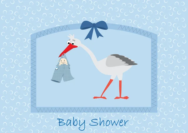 Invitation de douche bébé cigogne garçon — Image vectorielle