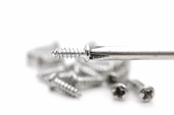 Screwdriver with screws closeup view — Stock Photo, Image