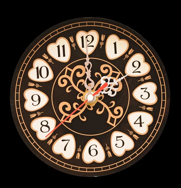 Настінний годинник з чорним циферблатом — стокове фото