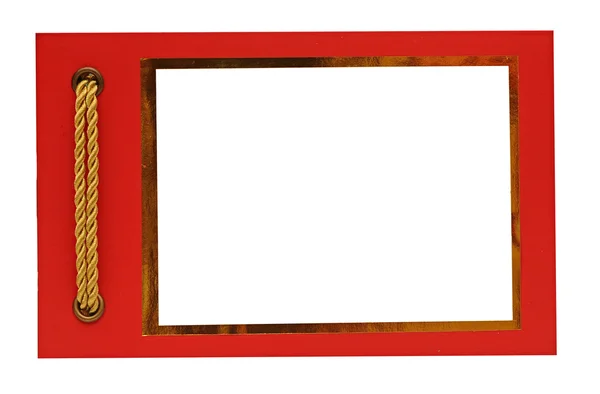 Tarjeta de felicitación sobre papel rojo con cuerda dorada. espacio para su texto —  Fotos de Stock