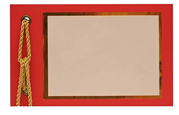 Ευχετήρια κάρτα σε κόκκινο χαρτί με χρυσό σχοινιού. χώρος για το κείμενό σας — Φωτογραφία Αρχείου