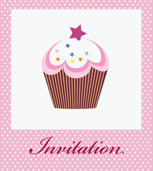 Invitación vectorial con cupcake sobre fondo decorativo — Vector de stock