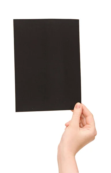 手和孤立在白色背景上的黑纸 — 图库照片