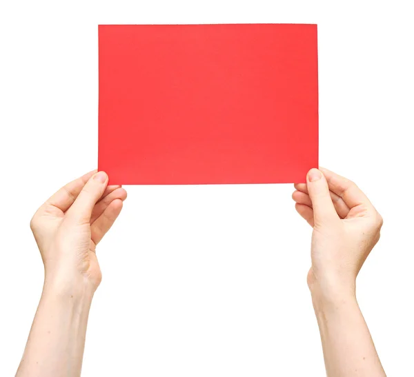 Manos y papel rojo aislados sobre fondo blanco —  Fotos de Stock