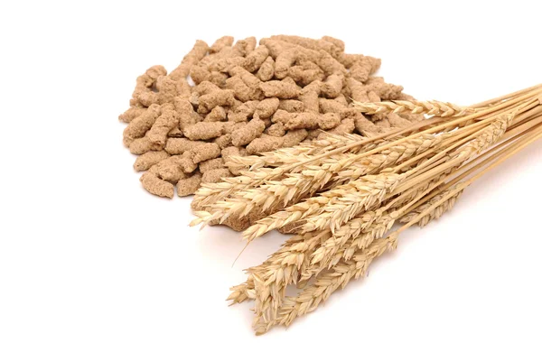 Wheat bran with ear on white background — Stock Photo, Image