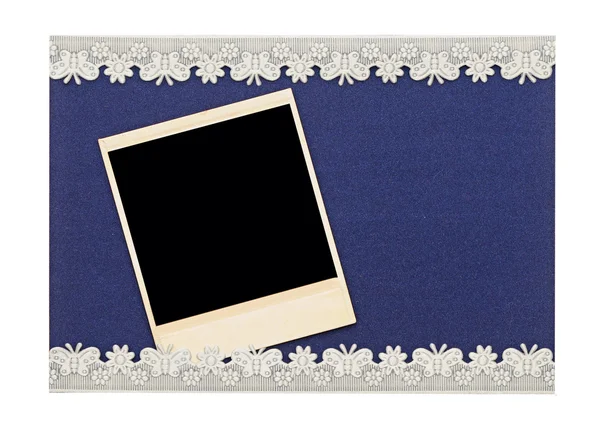 Fond rétro ou carte de vœux avec vieille photo et bordure dentelle — Photo