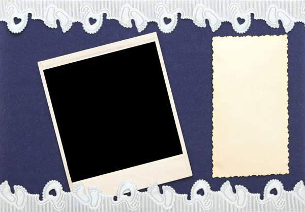 Retro background or greeting card with old photo and lacy border — Stock Photo, Image