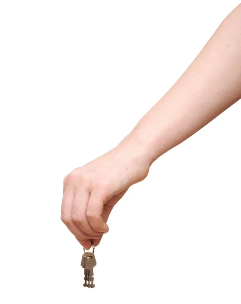 Mano humana con llaves en blanco — Foto de Stock