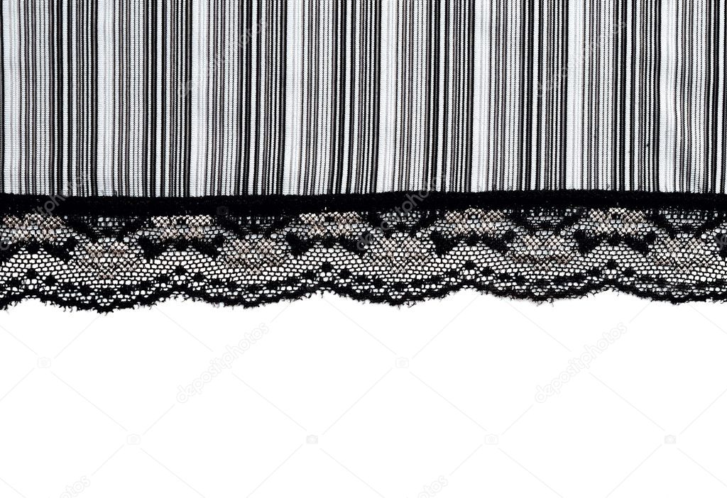 Decorative black lace on isolated white background